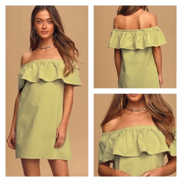 Lulus Pistachio Green Off Shoulder Ruffle Mini Dress XS Summer Casual NWT Cute - Picture 4 of 13